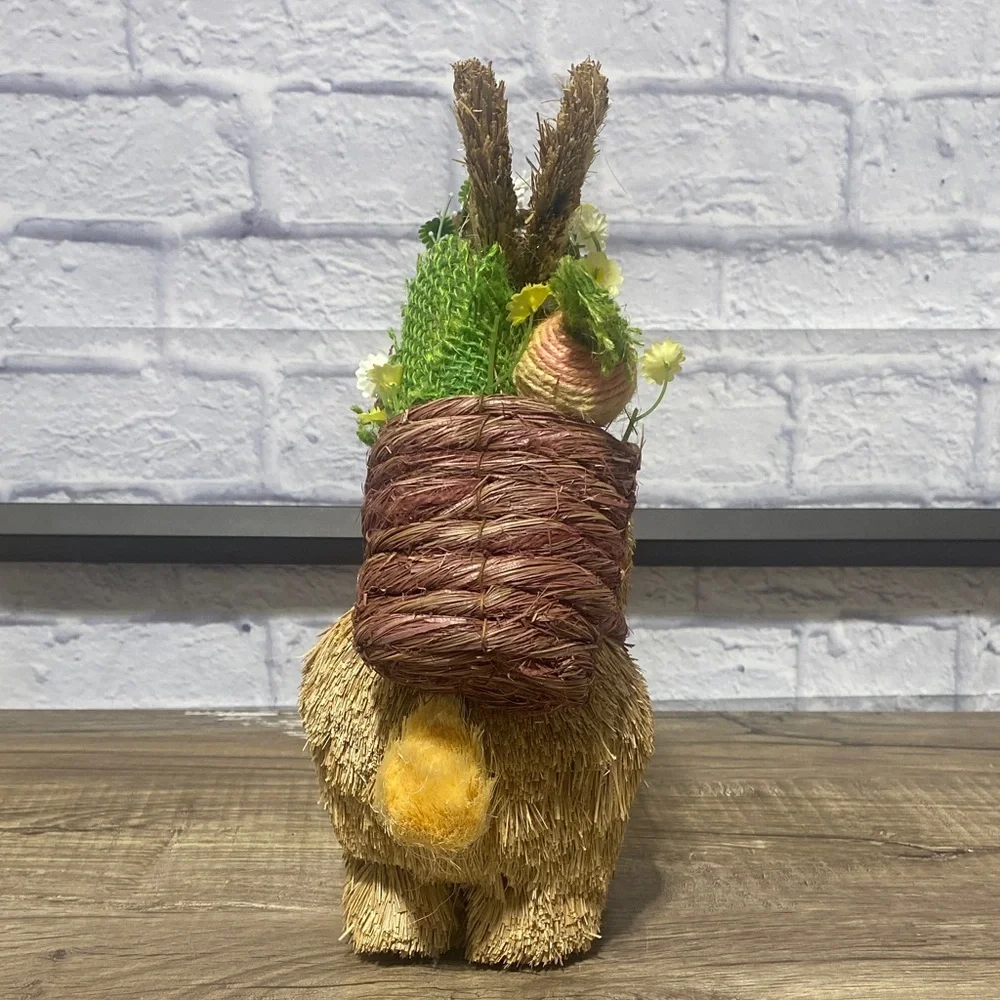 Pier 1 Straw Bunny with Green and White Floral Accents